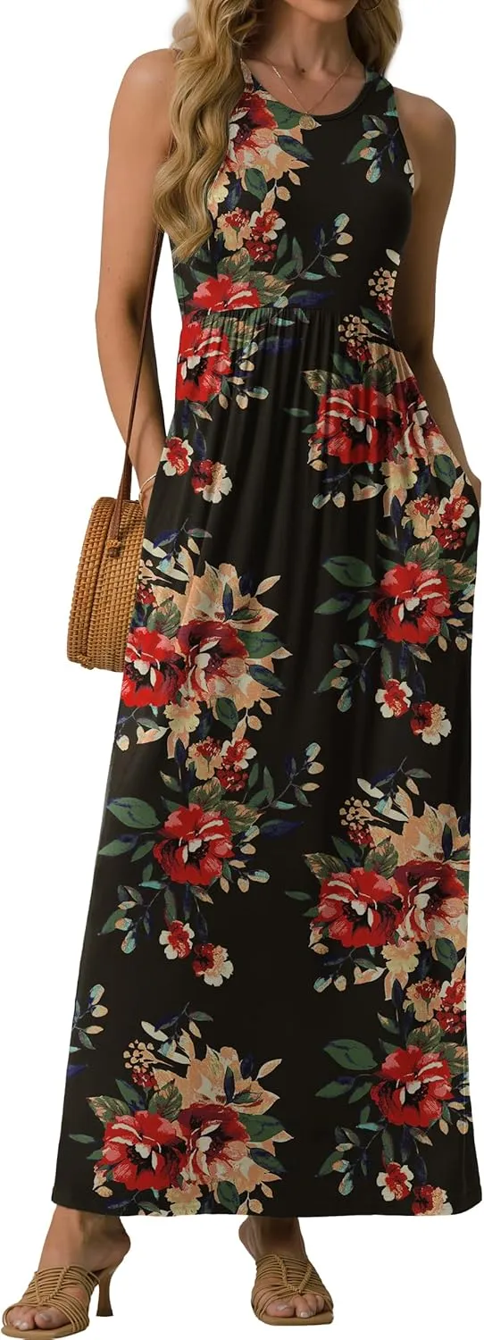 GRECERELLE Women's Summer Sleeveless Casual Long Tank Maxi Dress with Pockets (XS-3XL)