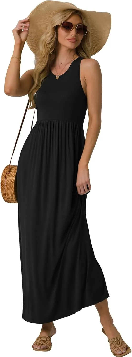 GRECERELLE Women's Summer Sleeveless Casual Long Tank Maxi Dress with Pockets (XS-3XL)