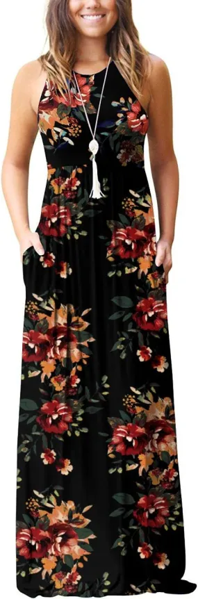 GRECERELLE Women's Summer Sleeveless Casual Long Tank Maxi Dress with Pockets (XS-3XL)