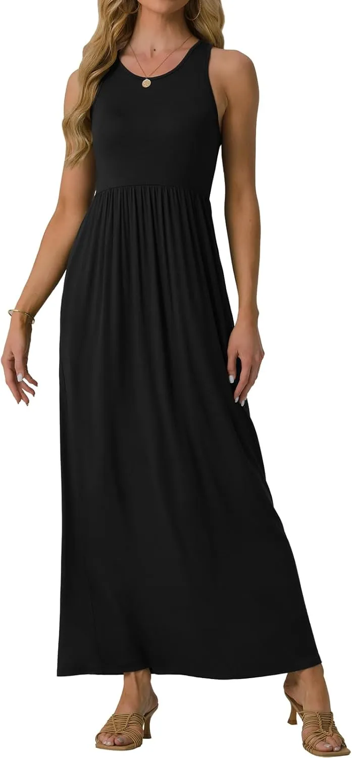 GRECERELLE Women's Summer Sleeveless Casual Long Tank Maxi Dress with Pockets (XS-3XL)