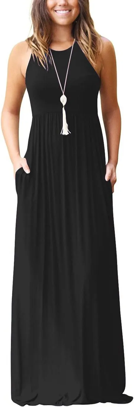 GRECERELLE Women's Summer Sleeveless Casual Long Tank Maxi Dress with Pockets (XS-3XL)