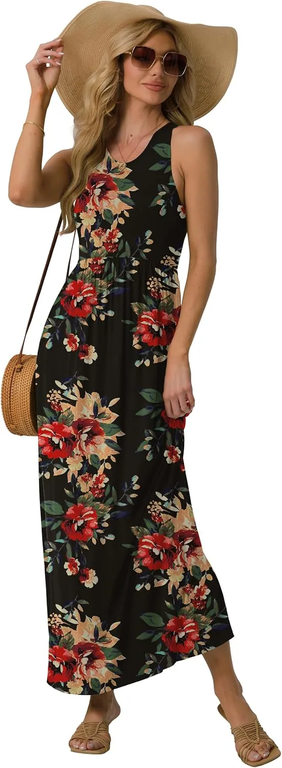 GRECERELLE Women's Summer Sleeveless Casual Long Tank Maxi Dress with Pockets (XS-3XL)