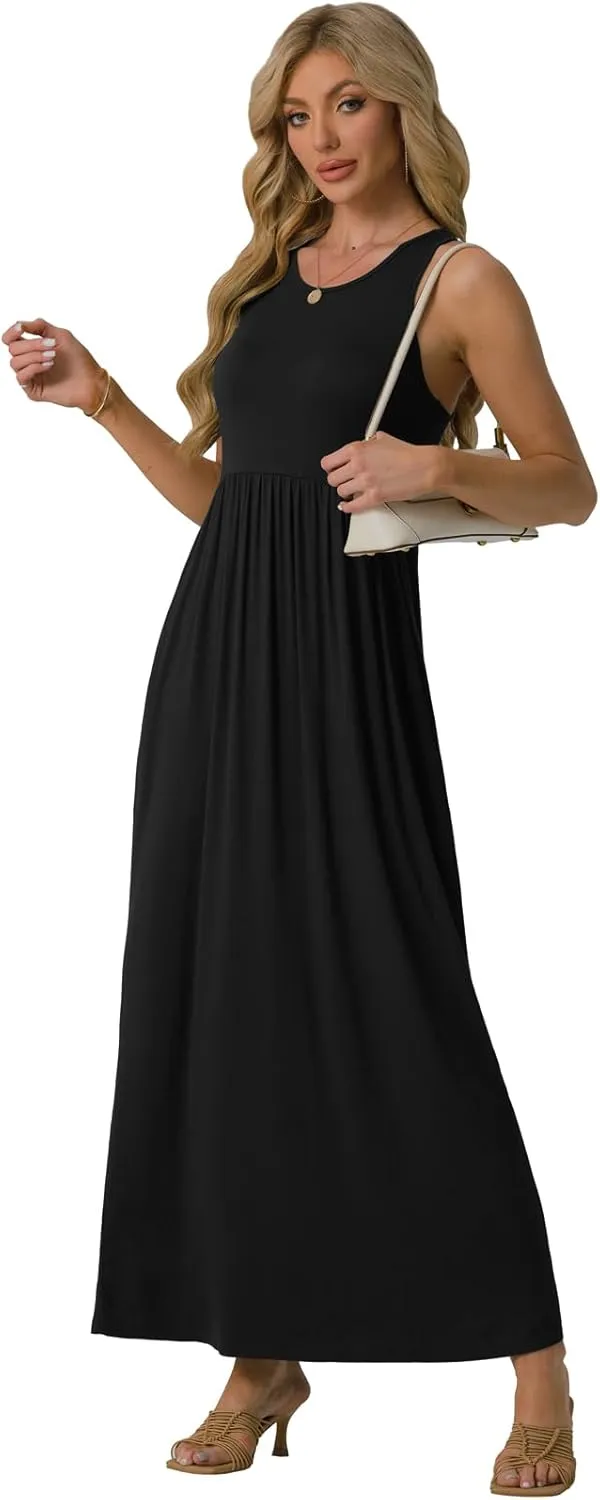 GRECERELLE Women's Summer Sleeveless Casual Long Tank Maxi Dress with Pockets (XS-3XL)