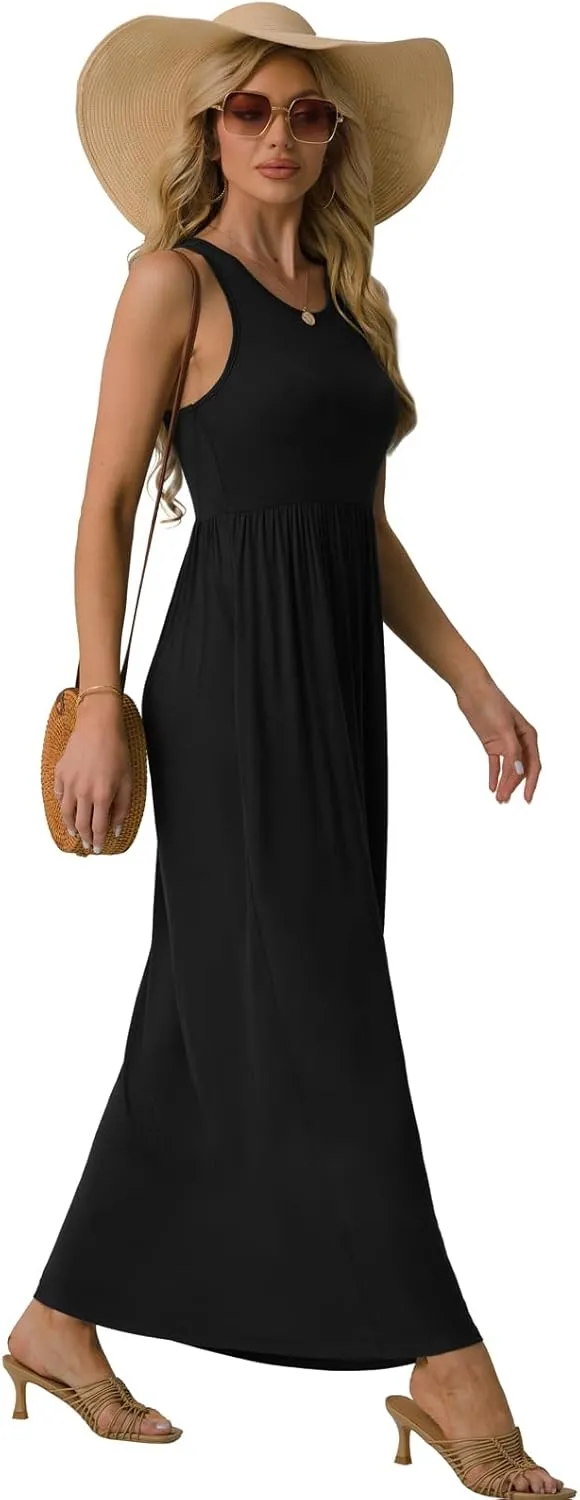 GRECERELLE Women's Summer Sleeveless Casual Long Tank Maxi Dress with Pockets (XS-3XL)