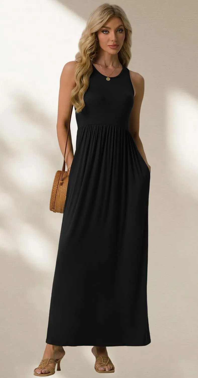 GRECERELLE Women's Summer Sleeveless Casual Long Tank Maxi Dress with Pockets (XS-3XL)
