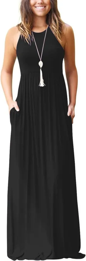 GRECERELLE Women's Summer Sleeveless Casual Long Tank Maxi Dress with Pockets (XS-3XL)