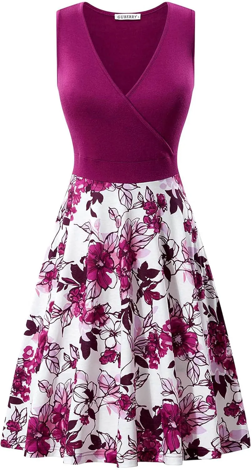GUBERRY Womens Wrap V Neck Sleeveless Sundress Summer Flare Tank Dress with Pockets ??