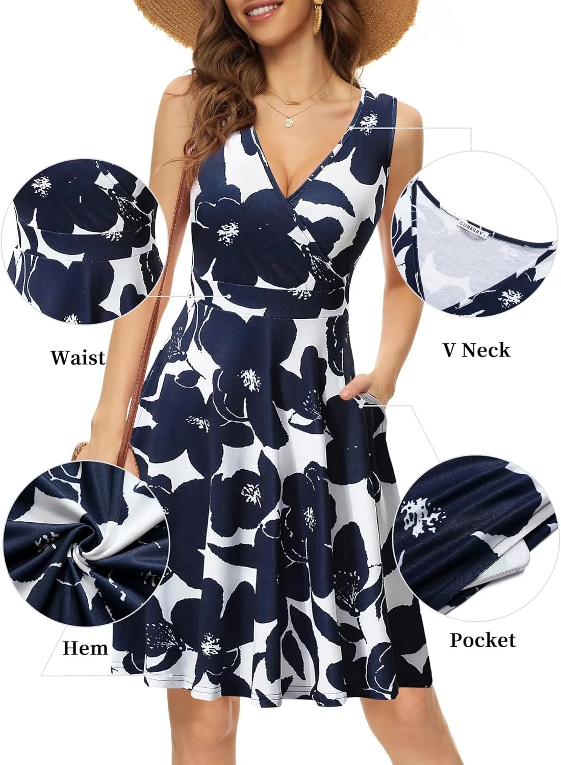 GUBERRY Womens Wrap V Neck Sleeveless Sundress Summer Flare Tank Dress with Pockets ??