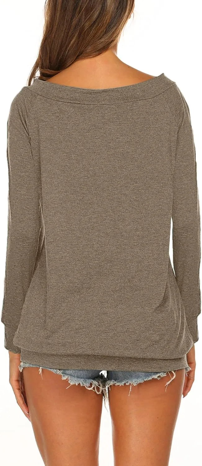 Halife Women's Long Sleeve Boat Neck Off Shoulder Blouse Tops