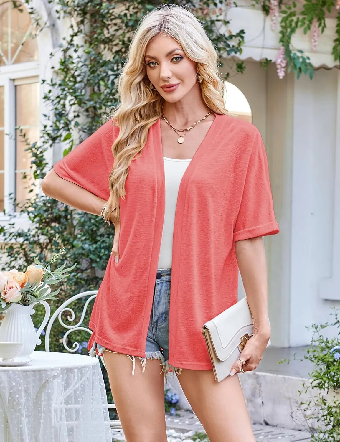 Halife Womens Summer Lightweight Cardigan Short Sleeve Open Front Casual Loose Cover Ups