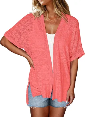 Halife Womens Summer Lightweight Cardigan Short Sleeve Open Front Casual Loose Cover Ups
