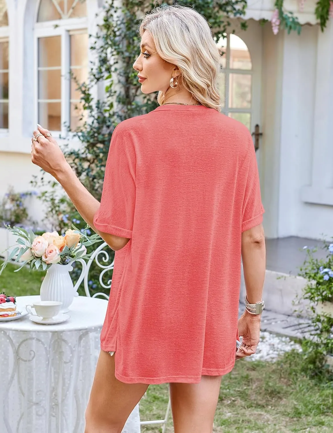 Halife Womens Summer Lightweight Cardigan Short Sleeve Open Front Casual Loose Cover Ups