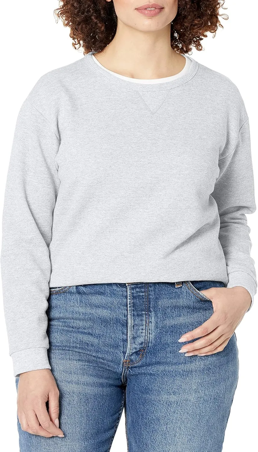 Hanes Women's Ecosmart V-Notch Crewneck Sweatshirt, Fleece Pullover Sweatshirt For Women