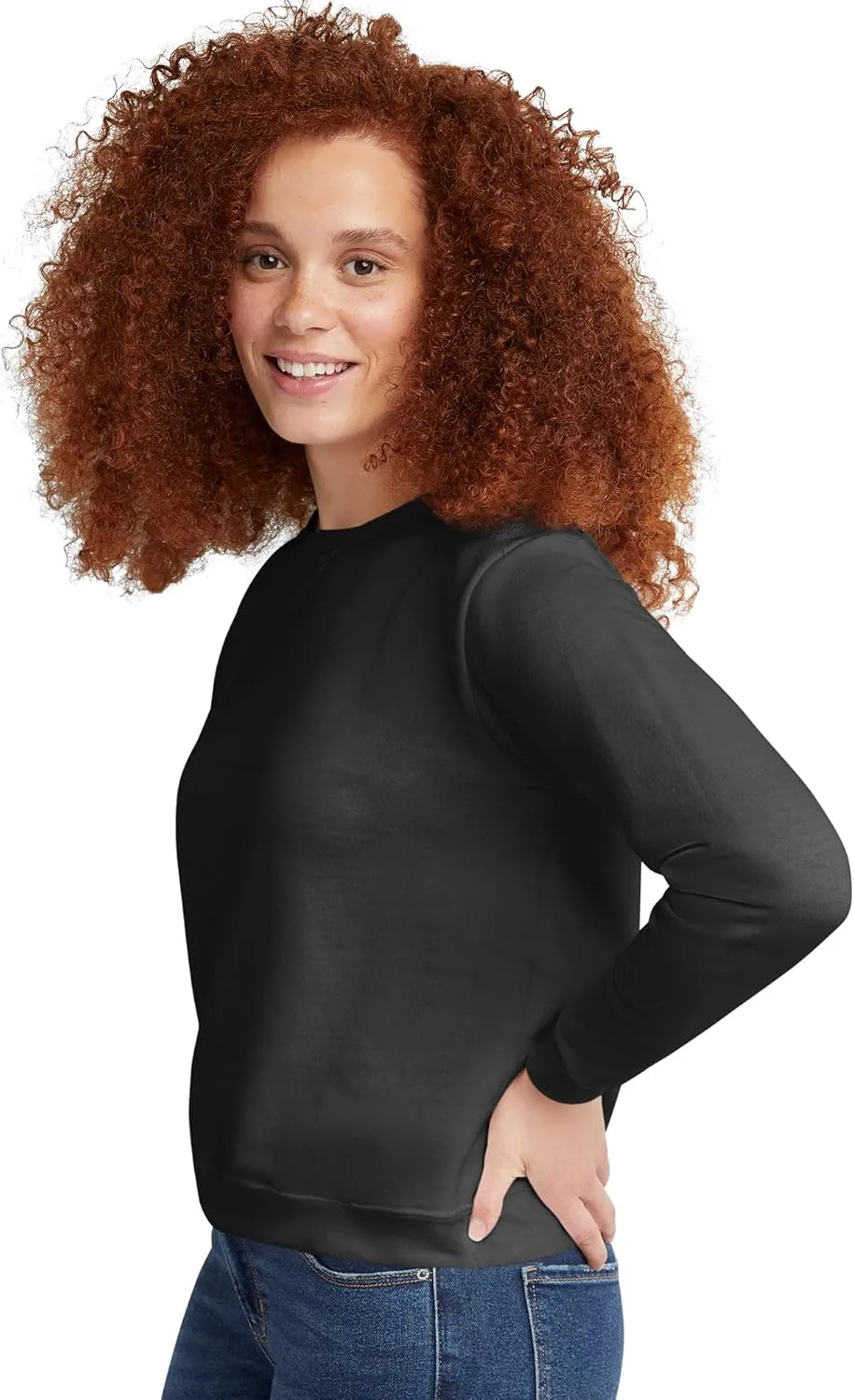 Hanes Women's Ecosmart V-Notch Crewneck Sweatshirt, Fleece Pullover Sweatshirt For Women