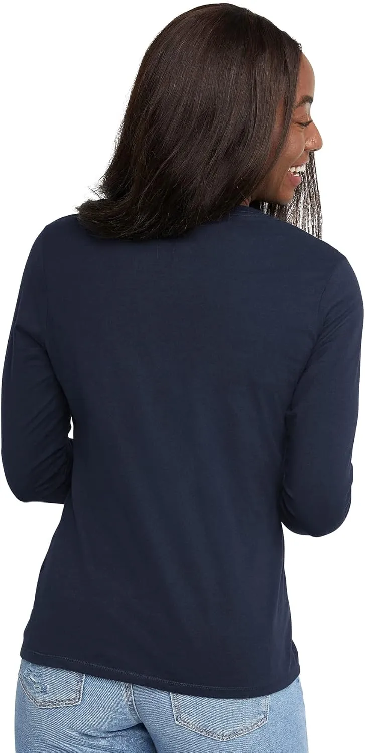 Hanes Womens Originals Long Sleeve Cotton V-Neck T-Shirt, Lightweight V-Neck Tee, Modern Fit
