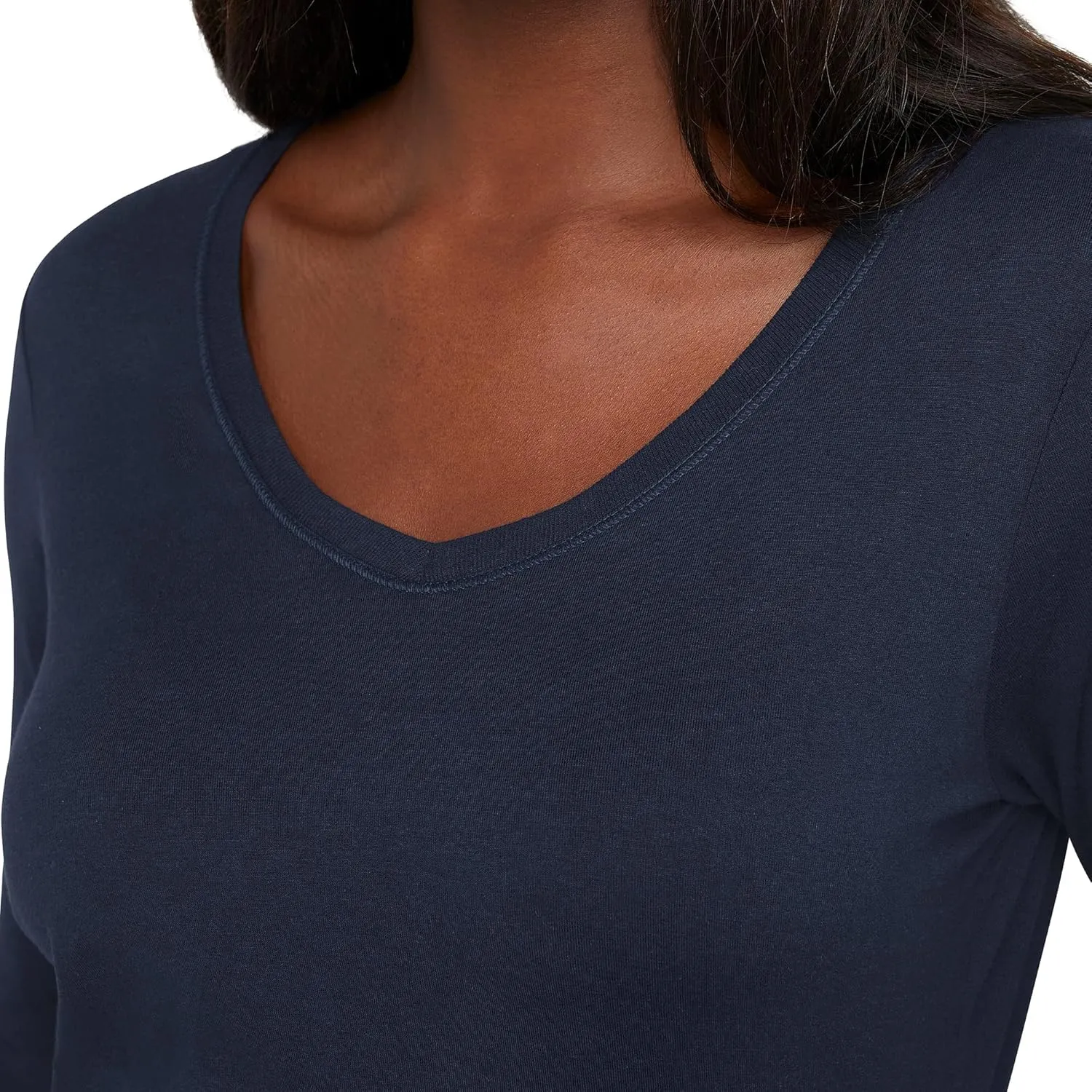 Hanes Womens Originals Long Sleeve Cotton V-Neck T-Shirt, Lightweight V-Neck Tee, Modern Fit