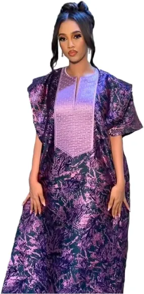 HD African Print Dress for Woman Embroidery Pattern Maxi Dress