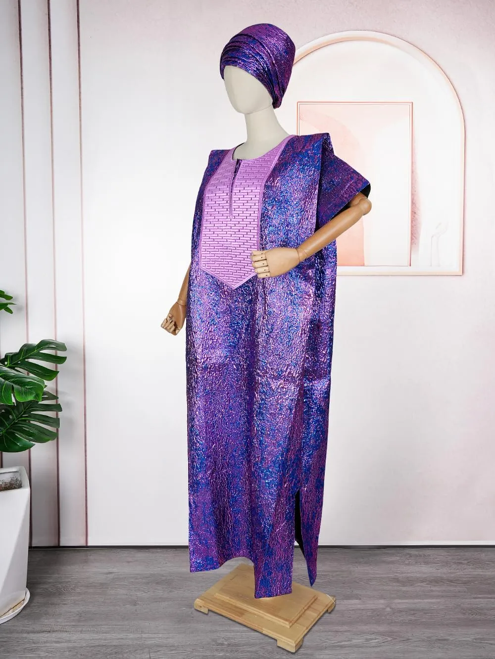 HD African Print Dress for Woman Embroidery Pattern Maxi Dress