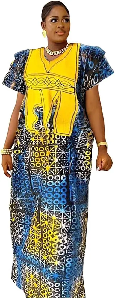 HD African Print Dress for Woman Embroidery Pattern Maxi Dress