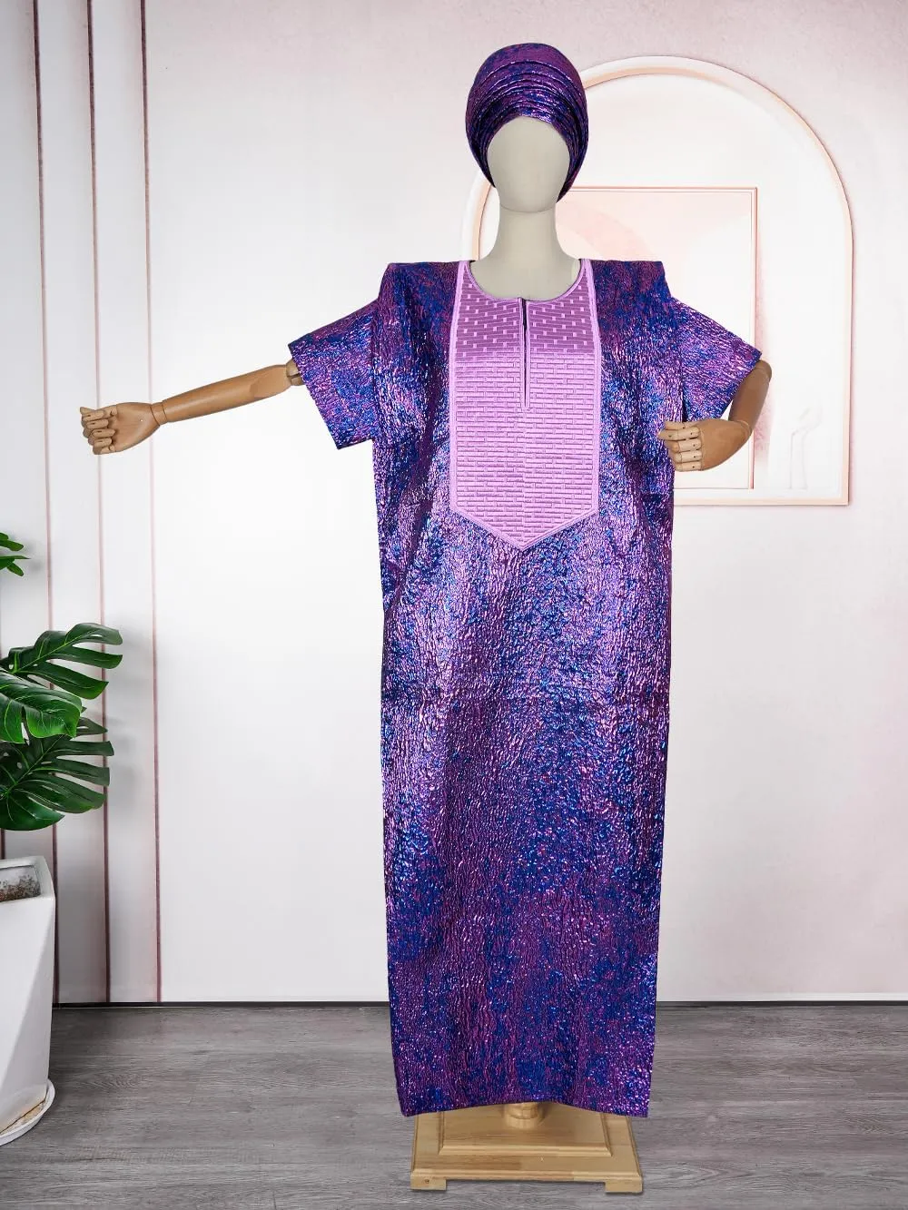 HD African Print Dress for Woman Embroidery Pattern Maxi Dress