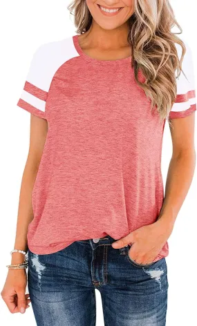 Heymiss Womens Shirts Casual Tunic Tops Color Block Crewneck Summer Loose Fitting Workout Tee Shirts