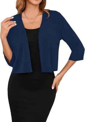 Iandroiy Women's 3/4 Sleeve Shrugs Lightweight Open Front Cropped Cardigan for Women