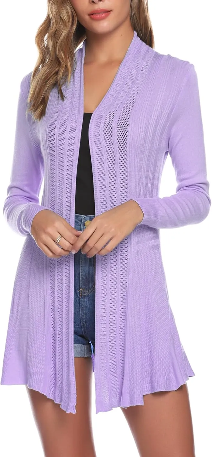 iClosam Women Open Front Cardigans Casual Long Sleeve Lightweight Knit Cardigan Sweater