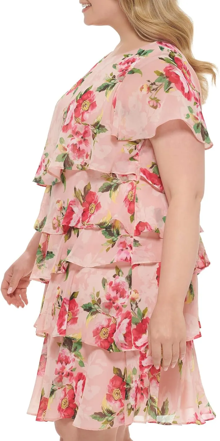 Jessica Howard Women's Floral Ruffle Chiffon Mini Shift Dress
