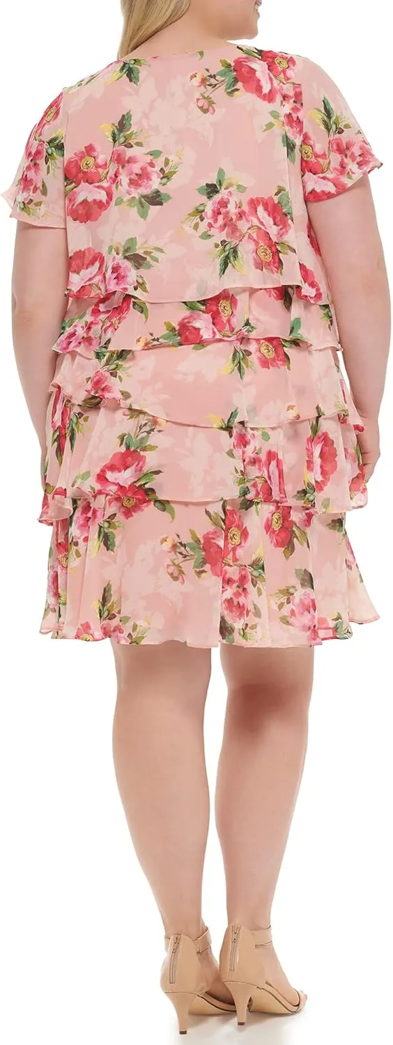 Jessica Howard Women's Floral Ruffle Chiffon Mini Shift Dress