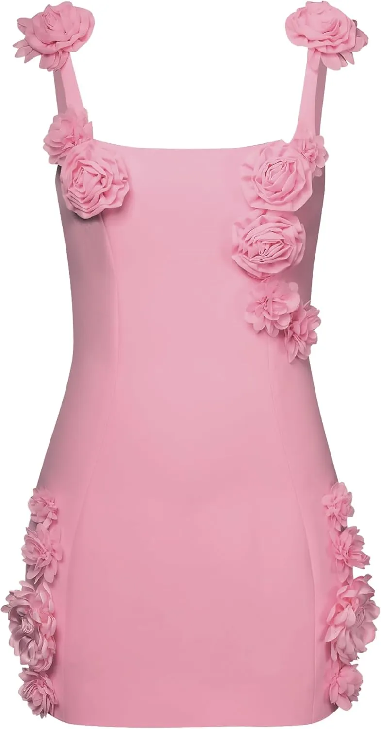 JW PEI Women's Elaina Pink Rosette Applique Mini Dress