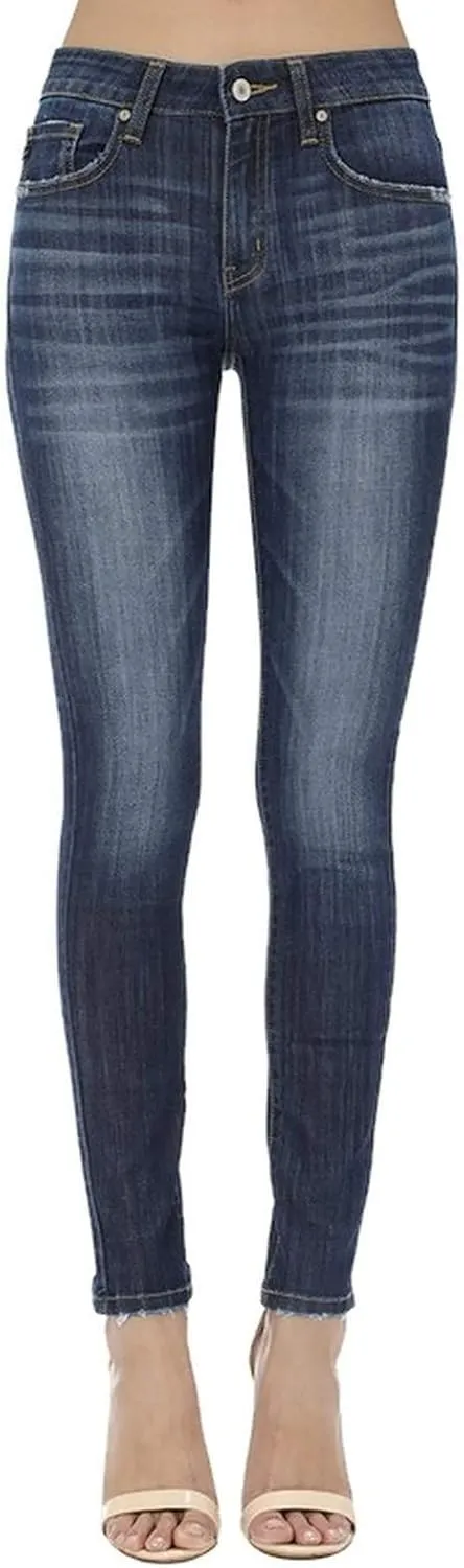Kan Can Women's Denim-Blue Five Pocket Basic Mid Rise Super Skinny Jeans