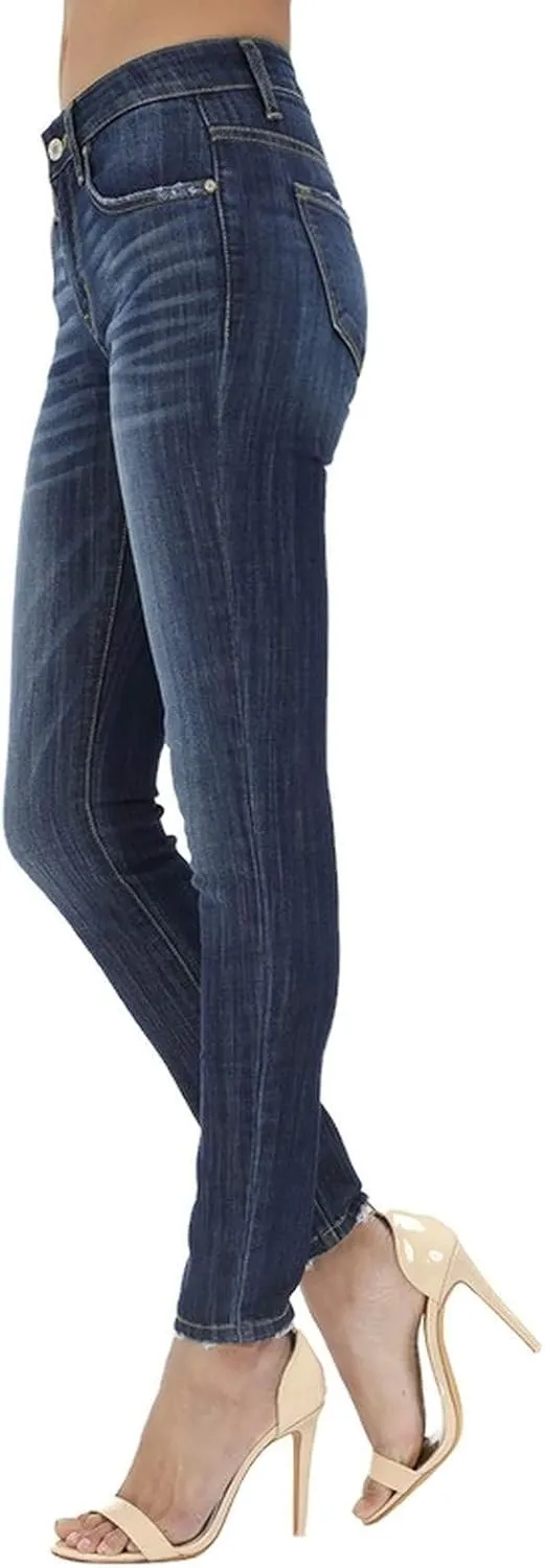 Kan Can Women's Denim-Blue Five Pocket Basic Mid Rise Super Skinny Jeans