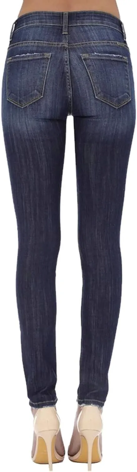 Kan Can Women's Denim-Blue Five Pocket Basic Mid Rise Super Skinny Jeans