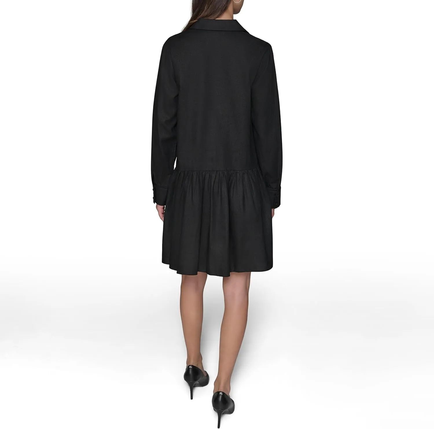 KARL LAGERFELD Women's Gathered Flounce Linen Longer Sleeved Shirt Dress