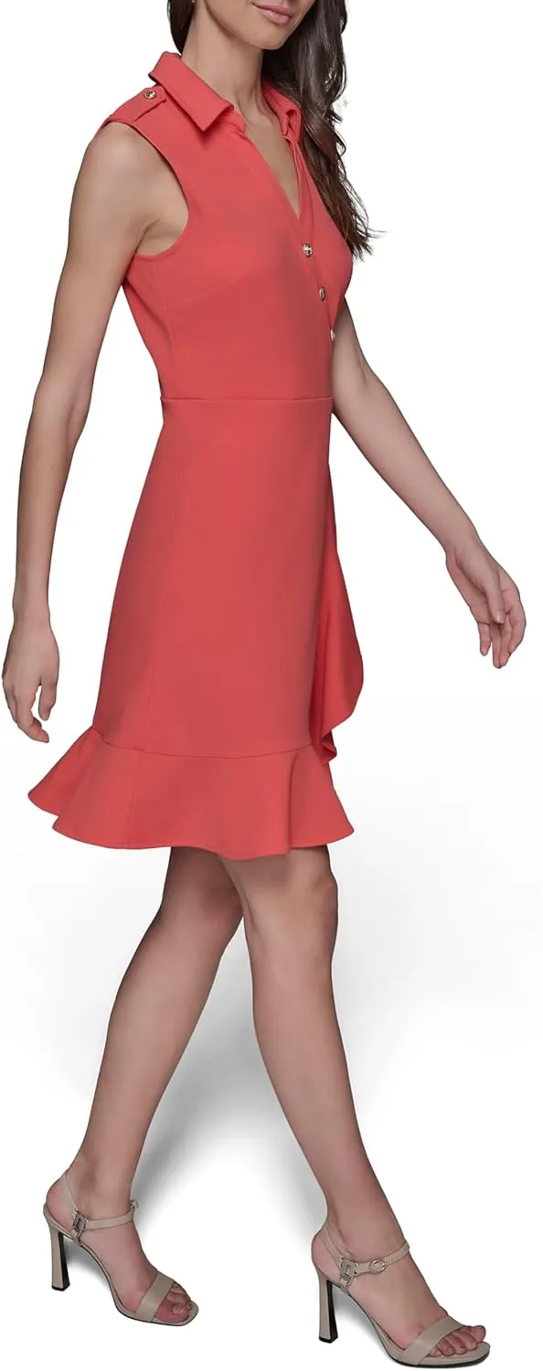 KARL LAGERFELD Women's Ruffle Flounce Collared Sleeveless Mini Dress