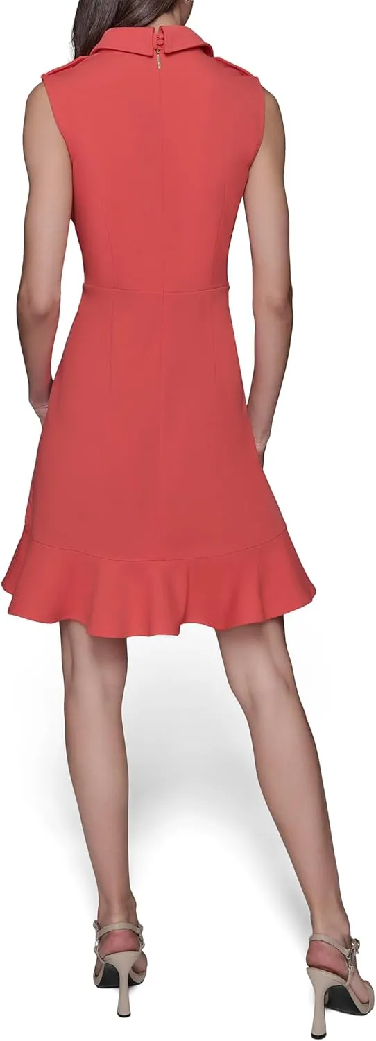 KARL LAGERFELD Women's Ruffle Flounce Collared Sleeveless Mini Dress