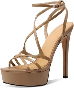 keleimusi Womens Strappy Ankle Strap Pumps Stiletto Platform Dress Shoes
