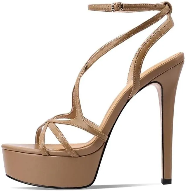 keleimusi Womens Strappy Ankle Strap Pumps Stiletto Platform Dress Shoes