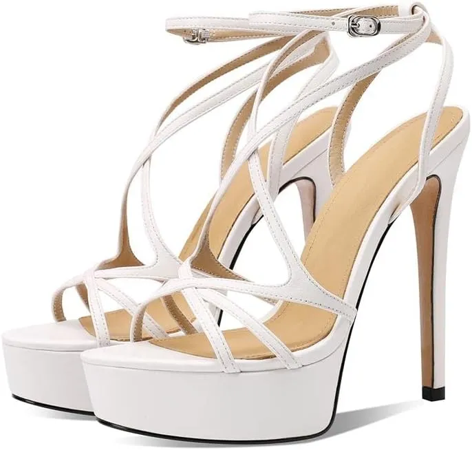 keleimusi Womens Strappy Ankle Strap Pumps Stiletto Platform Dress Shoes