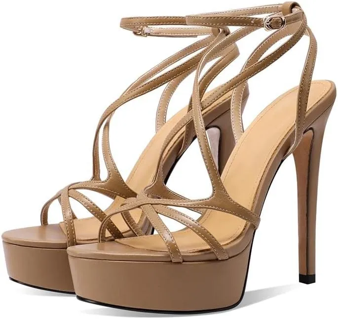 keleimusi Womens Strappy Ankle Strap Pumps Stiletto Platform Dress Shoes