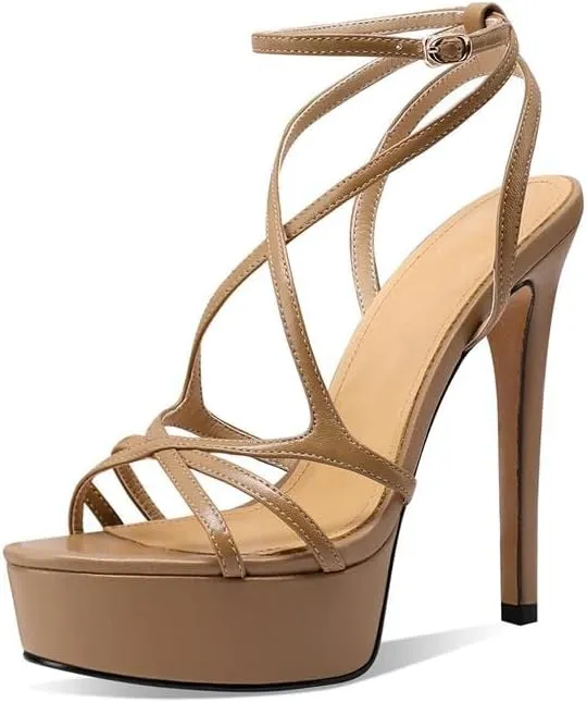 keleimusi Womens Strappy Ankle Strap Pumps Stiletto Platform Dress Shoes