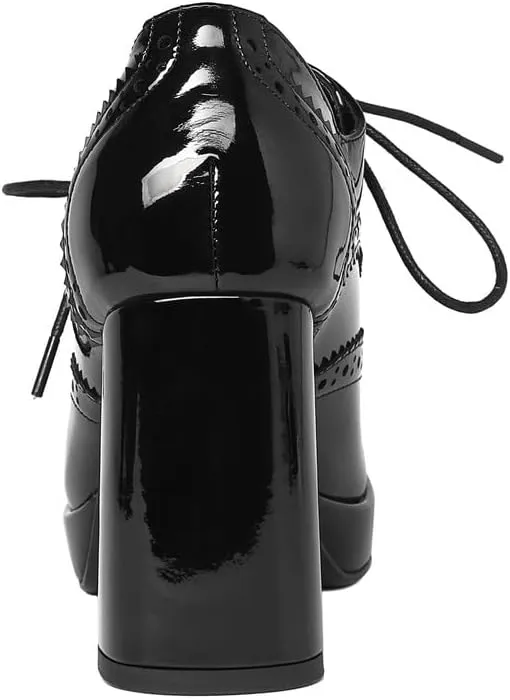 KISSASA Womens Square Toe Heeled Booties Lace Up Oxford Platform Heels Summer Ankle Boots