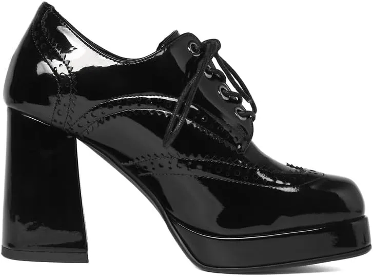KISSASA Womens Square Toe Heeled Booties Lace Up Oxford Platform Heels Summer Ankle Boots