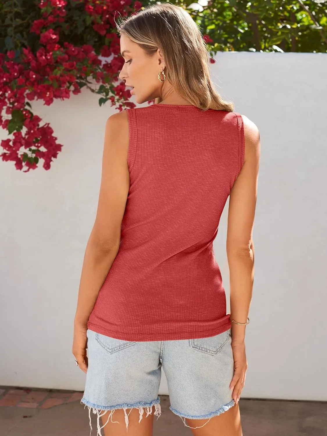 Kissfix Tank Tops for Women Summer Casual Cute Sleeveless Henley Shirts Beach Vacation Clothes Basic Tees
