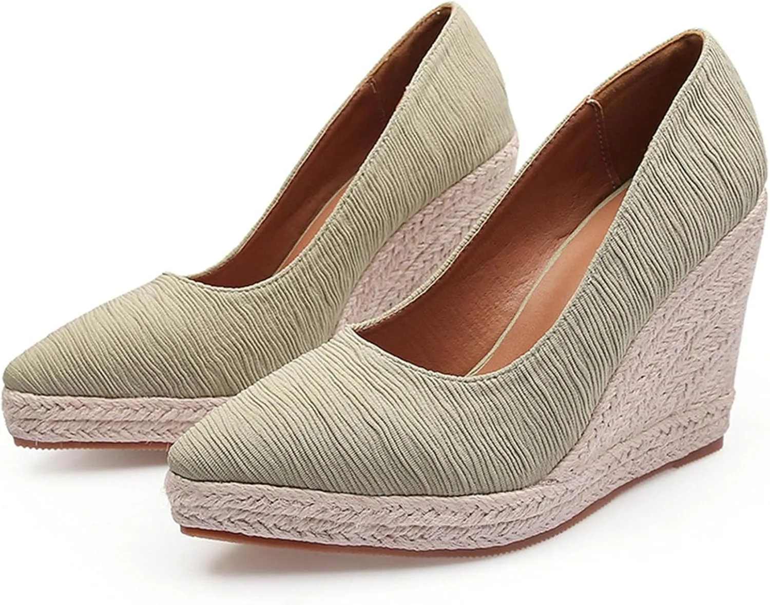 KOKOMOMO Womens Pointed Toe Espadrille Wedges Faux Suede Platform Pumps