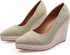 KOKOMOMO Womens Pointed Toe Espadrille Wedges Faux Suede Platform Pumps