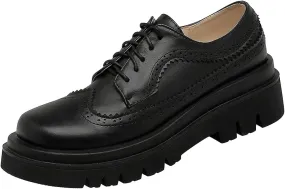 KOKOMOMO Womens Wingtip Platform Oxfords Chunky Vintage Lace Up Heels Shoes