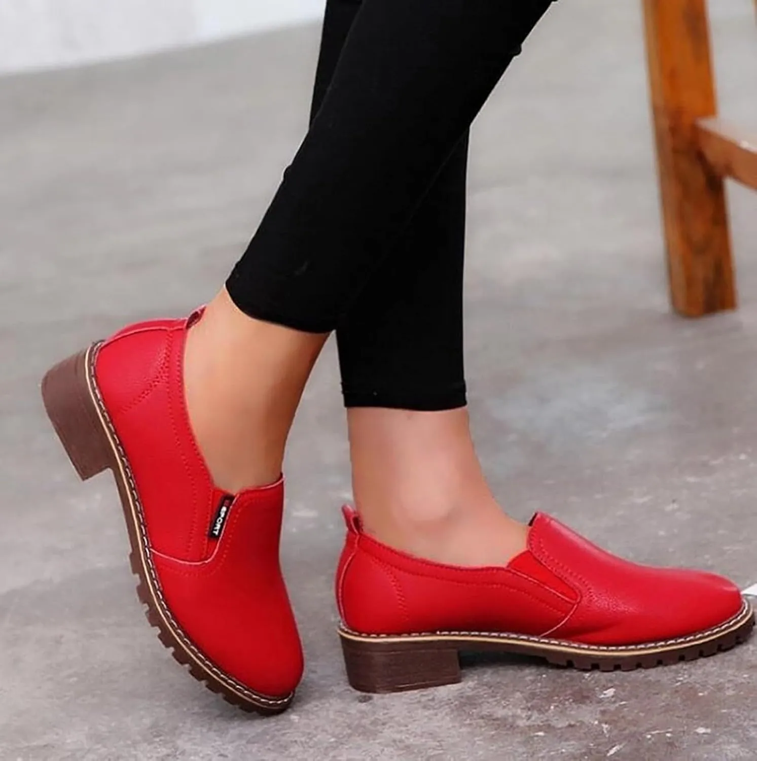 Ladies Boots Womens Shoes Platform Fashion Short Womens Boots Low Chunky Heels Slip on Shoes Platform Durability