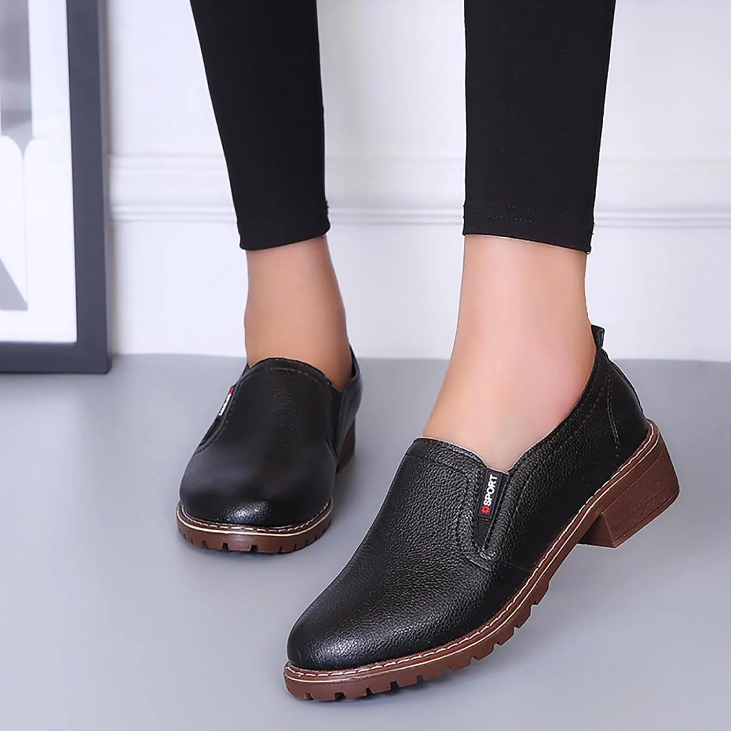 Ladies Boots Womens Shoes Platform Fashion Short Womens Boots Low Chunky Heels Slip on Shoes Platform Durability