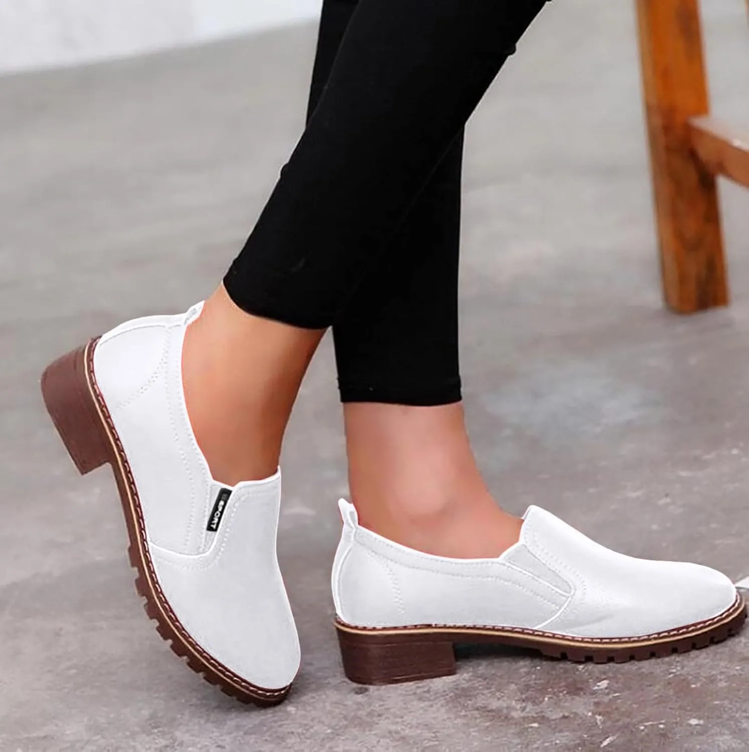 Ladies Boots Womens Shoes Platform Fashion Short Womens Boots Low Chunky Heels Slip on Shoes Platform Durability